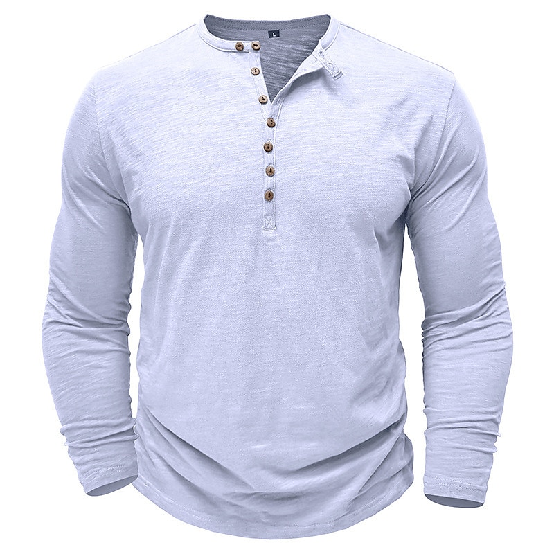 Men's Henley Long Sleeve Plain Street Vacation Long Sleeve Clothing Apparel Fashion Designer Basic T-shirt