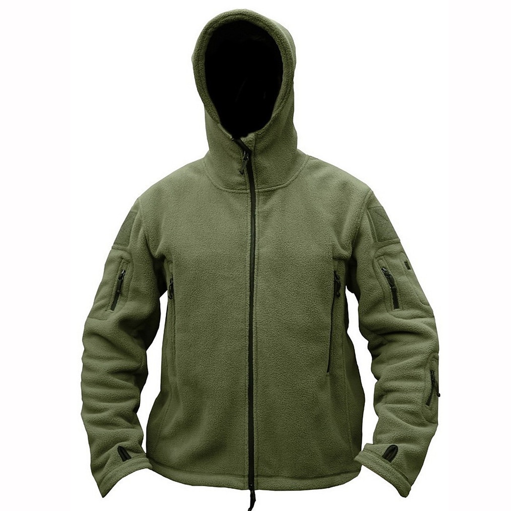 Men's Warm Military Tactical Jacket Sport Fleece Hooded Jacket Winter Adventure Jacket Coats Outdoor Windproof Multi Pockets Lightweight Full Zip Jacket Trench Coat Top Camping Hunting Fishing