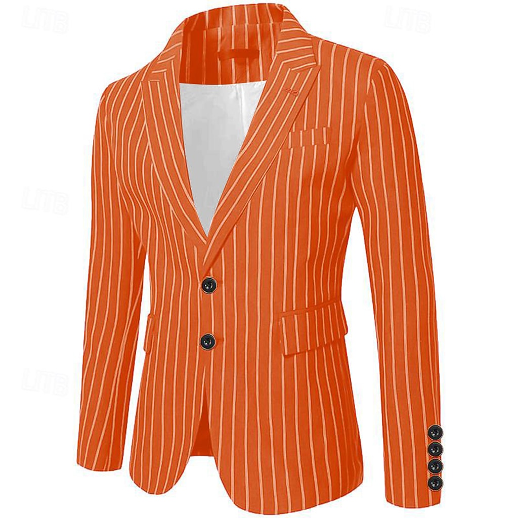 Men's Graduation Blazer Cocktail Attire Business Formal Evening Wedding Party Only tops Fashion Casual Summer Spring &  Fall Polyester Stripes Pocket Casual / Daily Single Breasted Blazer Black White