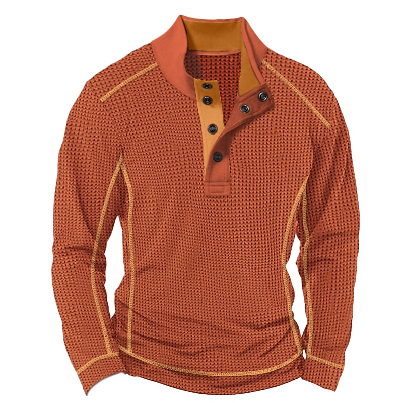 Men's Waffle Knit Top Long Sleeve Color Block Street Vacation Patchwork Clothing Apparel Fashion Designer Basic Henley Shirt