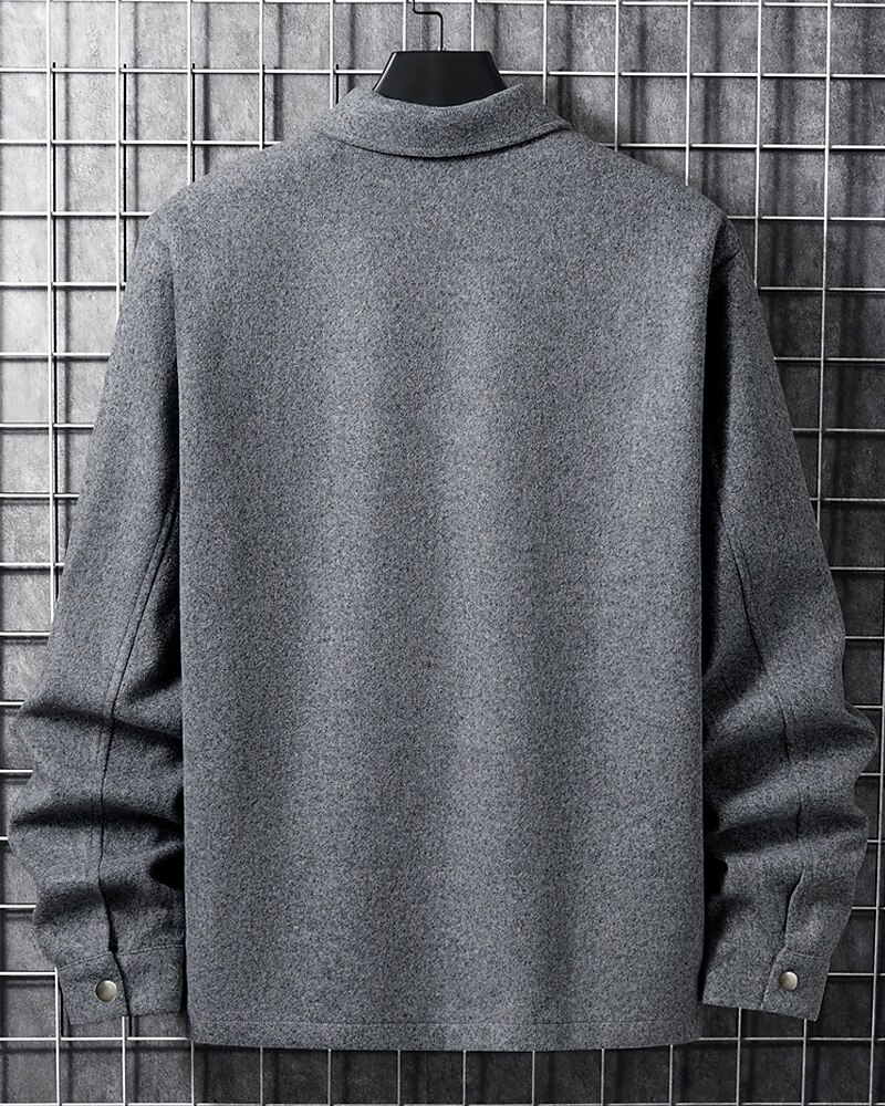 Men's Shirt Jacket Casual Jacket Vacation Daily Breathable Pocket Spring Fall Plain Fashion Classic Lapel Regular Dark Gray Black Navy Blue Khaki Light Grey Jacket