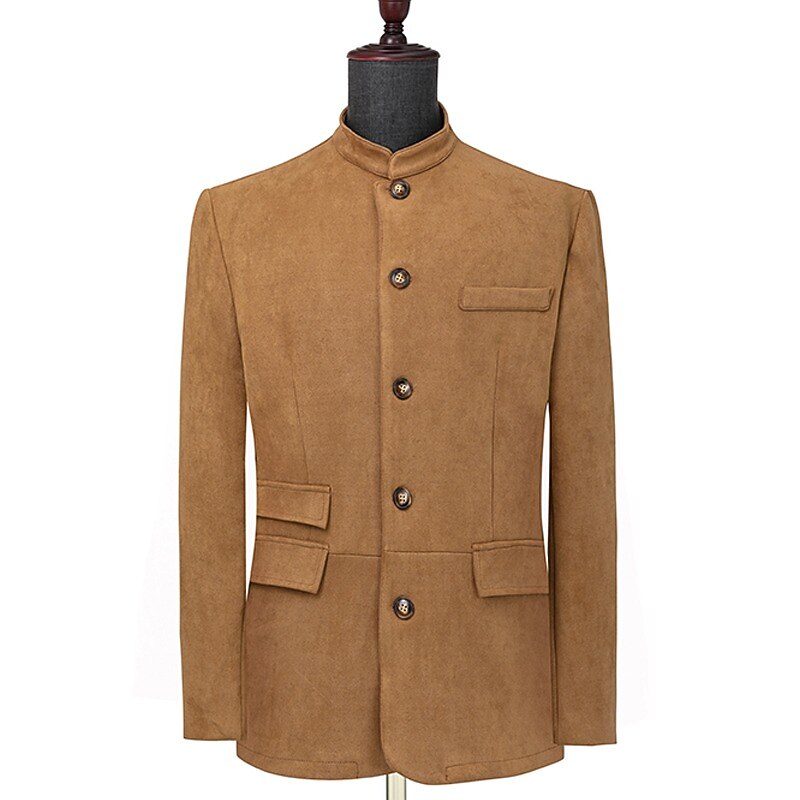 Men's Lightweight Jacket Casual Jacket Faux Suede Jacket Going out Soft Buckle Spring &  Fall Casual Stand Collar Regular Light Khaki Black Navy Blue Khaki Army Green Jacket