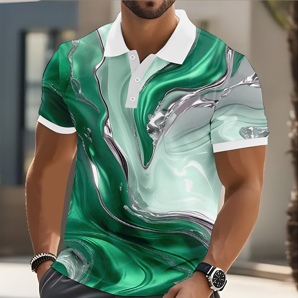 Men's Marble Polo Short Sleeve Polo Shirts Collared Shirts Casual Athleisure Buttons Summer Blue Purple Green