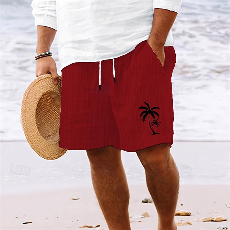 Men's Summer Shorts Beach Shorts Casual Shorts Pocket Drawstring Elastic Waist Coconut Tree Comfort Breathable Short Holiday Vacation Beach Hawaiian Boho White Sky Blue