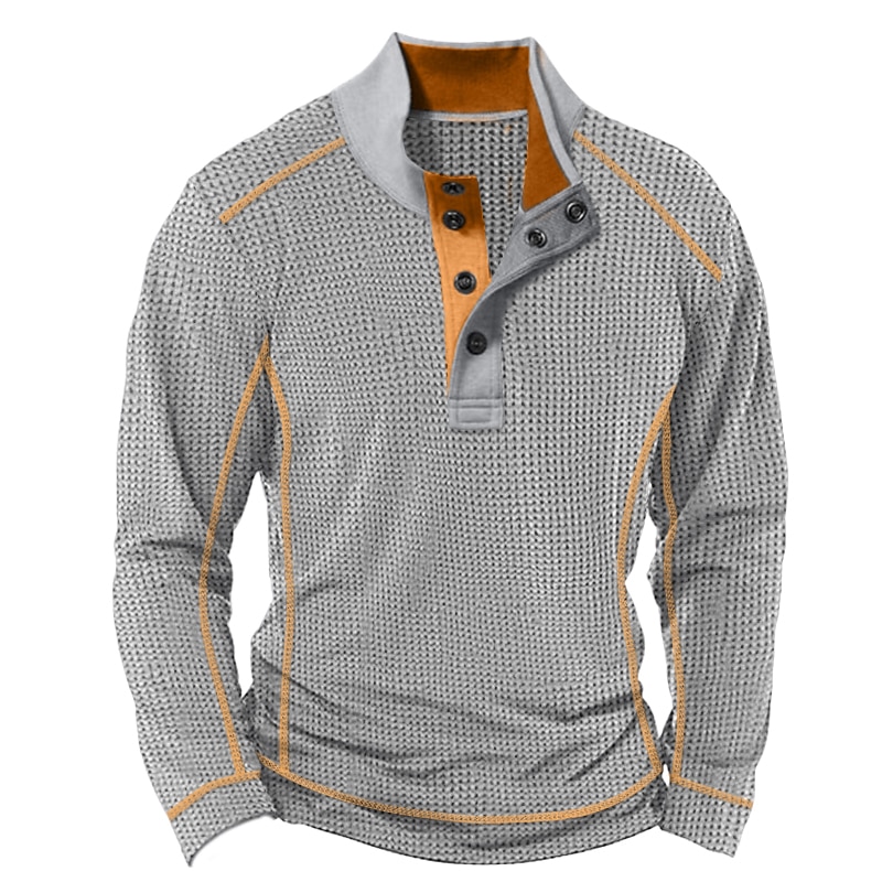 Men's Waffle Knit Top Long Sleeve Color Block Street Vacation Patchwork Clothing Apparel Fashion Designer Basic Henley Shirt
