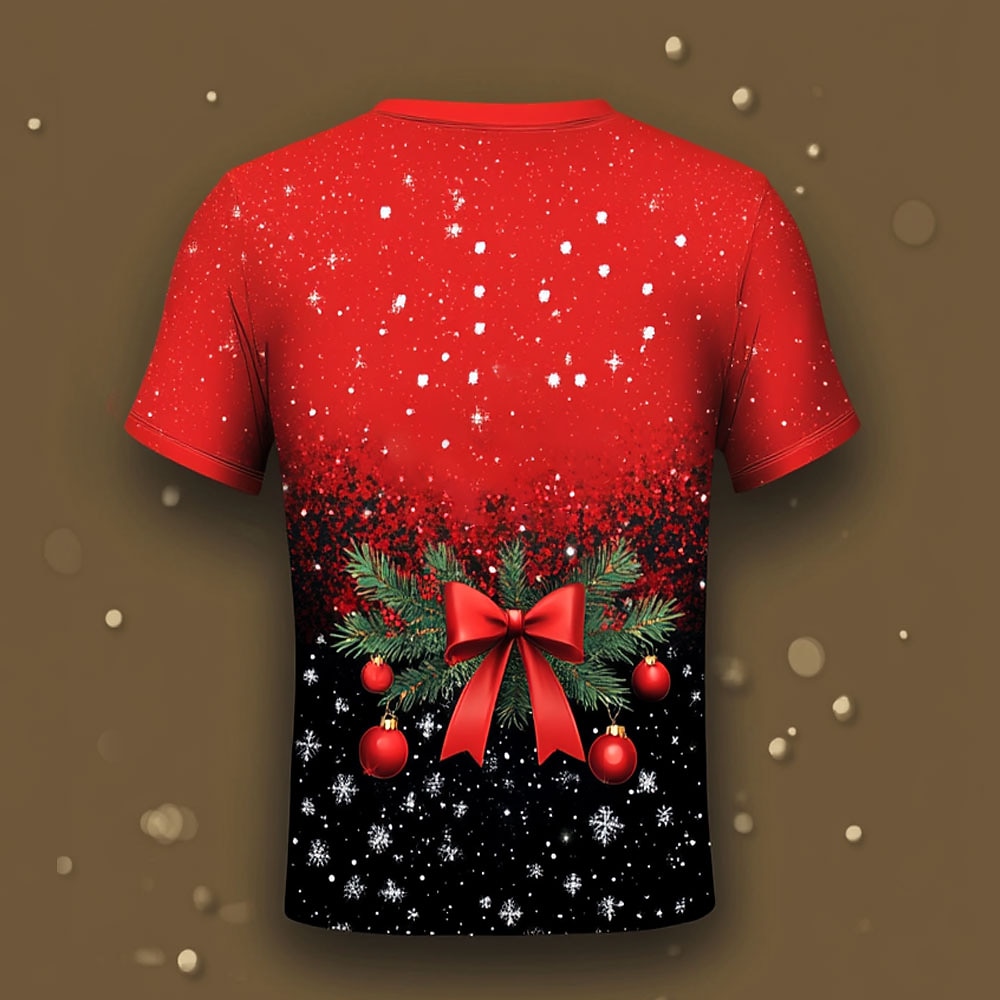 Christmas Men's Christmas Costume 3D T-shirts Tree Snowflake Fashion Casual 3D Print Tee Party Street Black / Red Black White Short Sleeve Crew Neck Summer Spring Clothing Apparel S M L XL XXL XXXL