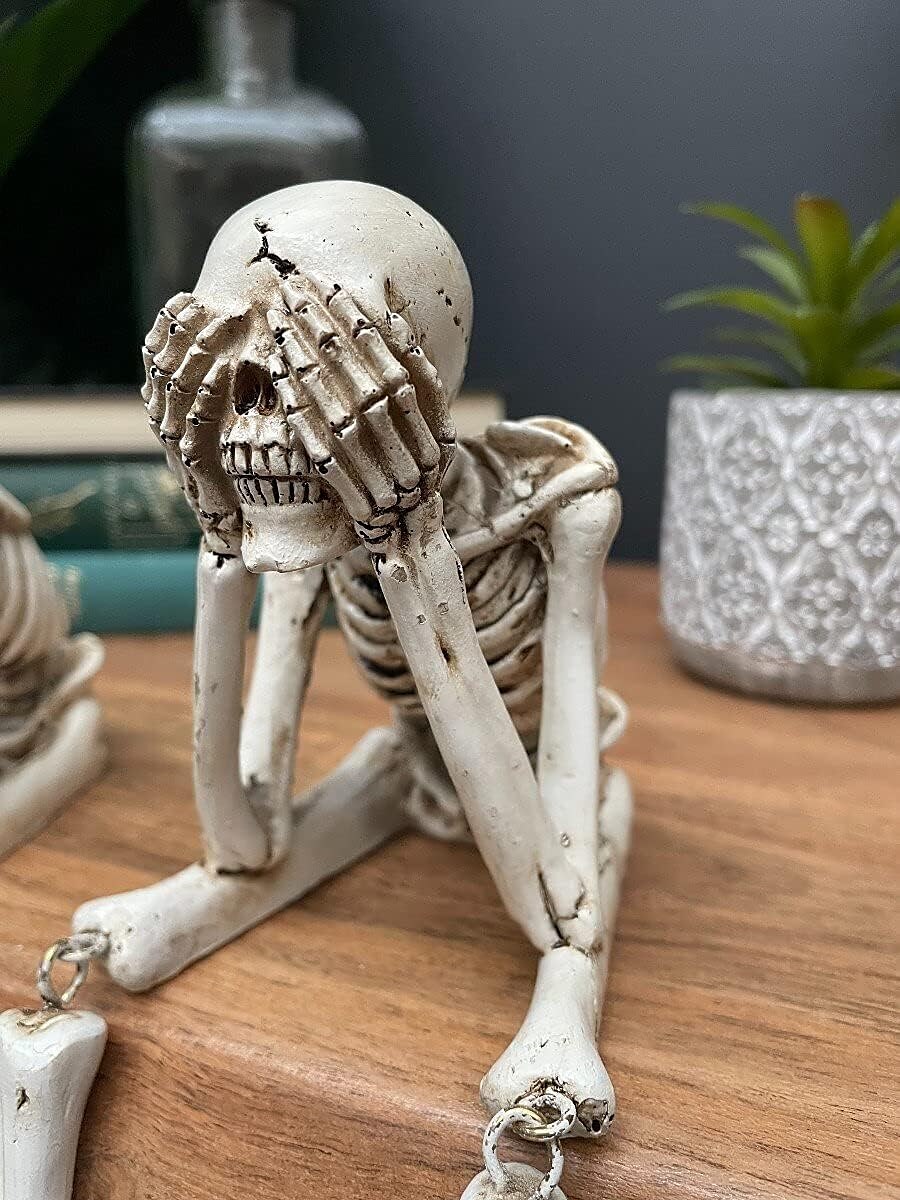 Halloween Skull Statues, Resin Skeleton Shelf Sitters, Sitting Figurines for Home Bookshelf and Table Edge, Decorative Crafts Ornaments for Skeleton Lovers