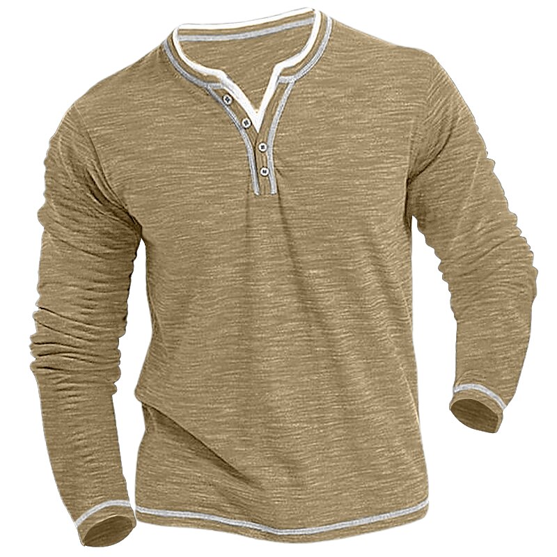 Men's Henley Shirt Tee Top Patchwork Henley Street Vacation Long Sleeve Clothing Apparel Fashion Designer Basic