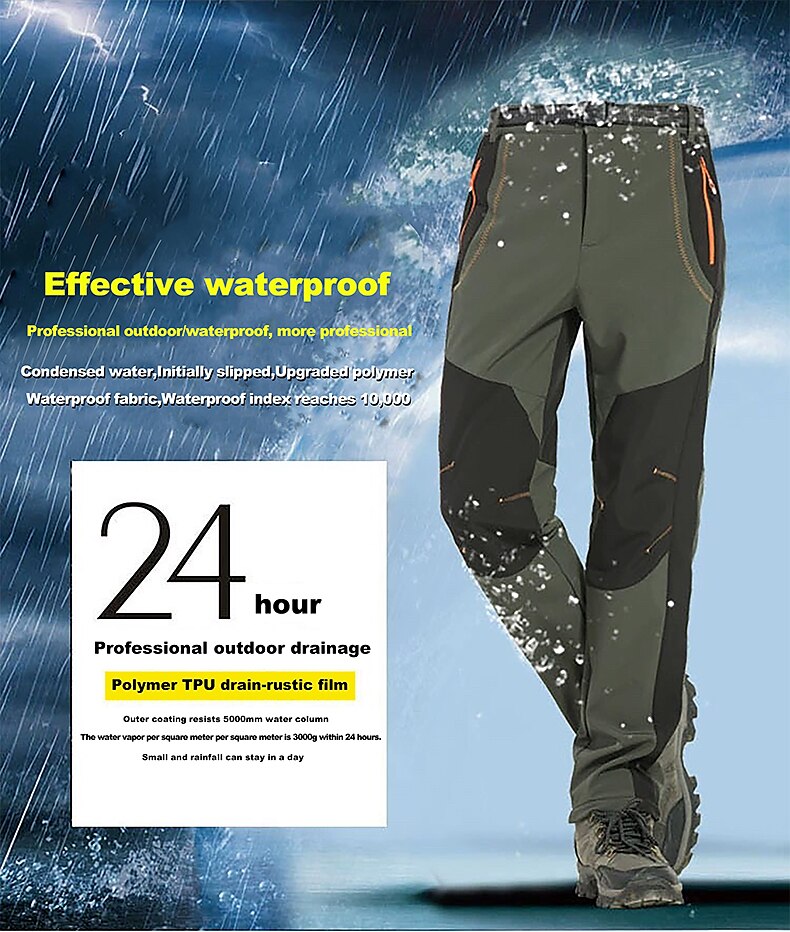 Men's Fleece Lined Pants Waterproof Hiking Pants Trousers Softshell Pants Winter Outdoor Thermal Warm Windproof Fleece Lining Pants / Trousers Bottoms Army Green Gray Black Hunting Fishing Climbing