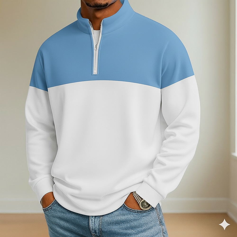 Men's Color Block Polo Long Sleeve Standing Collar Athleisure Vacation Athleisure Casual Daily 3D Print Spring Fall Blue Black Yellow