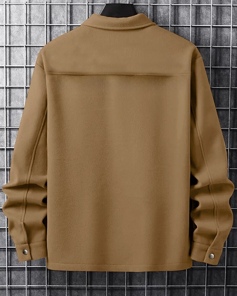 Men's Shirt Jacket Casual Jacket Vacation Daily Breathable Pocket Spring Fall Plain Fashion Classic Lapel Regular Dark Gray Black Navy Blue Khaki Light Grey Jacket