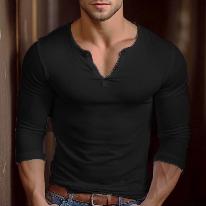 Men's T shirt Tee Henley Shirt Tee Top Long Sleeve Shirt Plain Henley Street Vacation Long Sleeve Clothing Apparel Fashion Designer Basic
