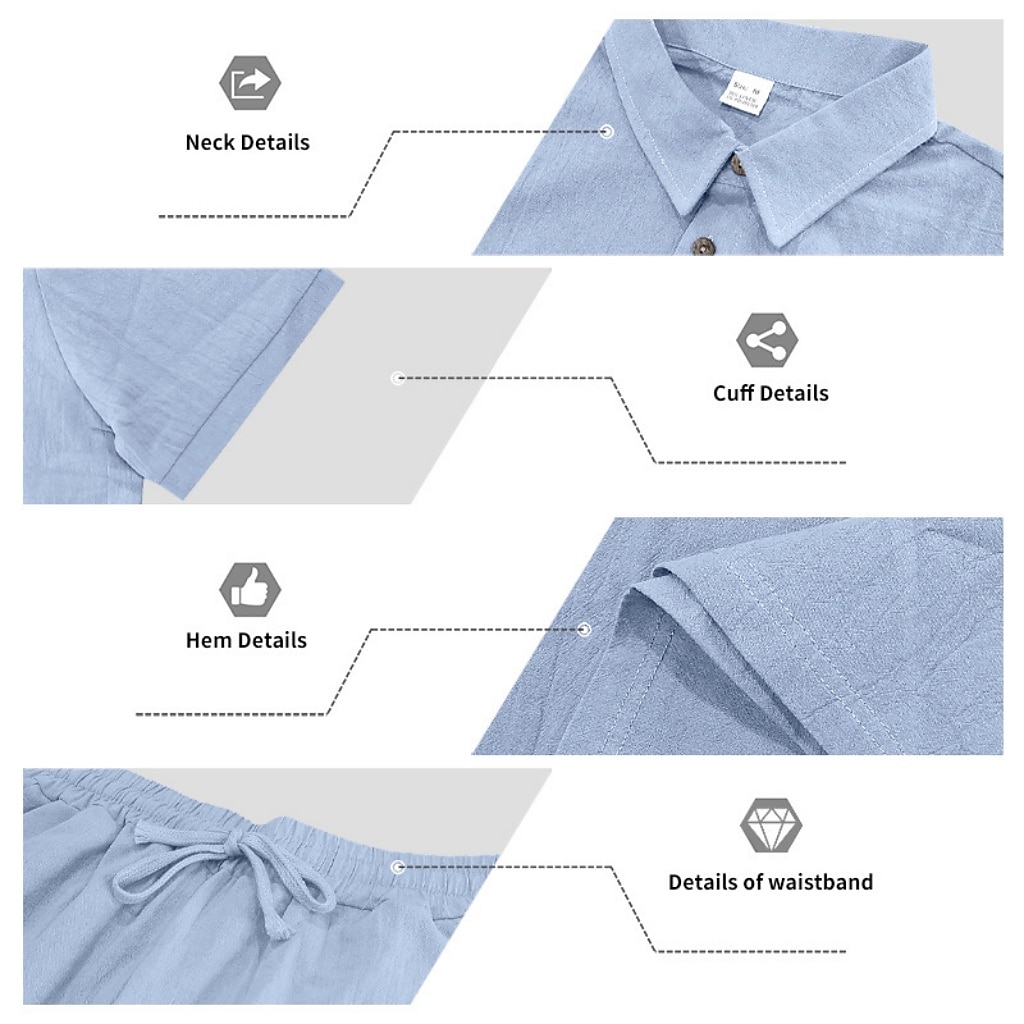 2-Piece Men's Linen Shirt  Popover Shirt And Linen Pants Trousers Casual Pants Set Plain Daily Outdoor Beach Turndown Short Sleeve Summer Spring Fashion Casual Comfortable Clothing Apparel