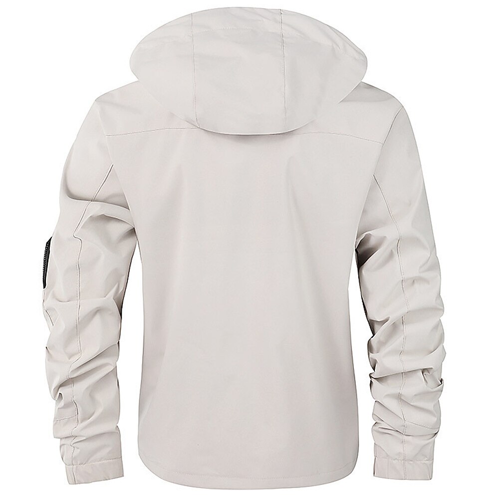 Men's Cow Print Windbreaker Hooded Jacket Parka Waterproof Windproof Multi-Pockets Casual Outdoor Camping & Hiking Detachable Hood Full Zip Coat Outerwear Fall Winter Stand Collar Long Sleeve Black