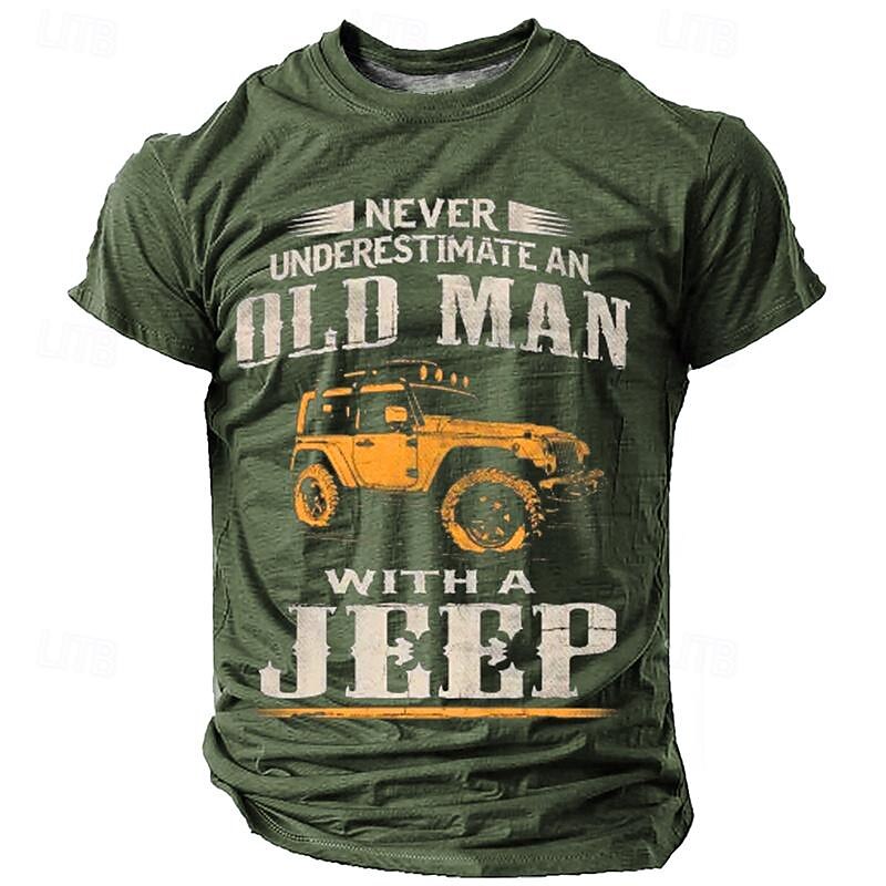 Car Old Man Men's Casual Street Style 3D Print T shirt Tee Sports Outdoor Holiday Going out T shirt Black Blue Brown Short Sleeve Crew Neck Shirt Spring & Summer Clothing Apparel S M L XL 2XL