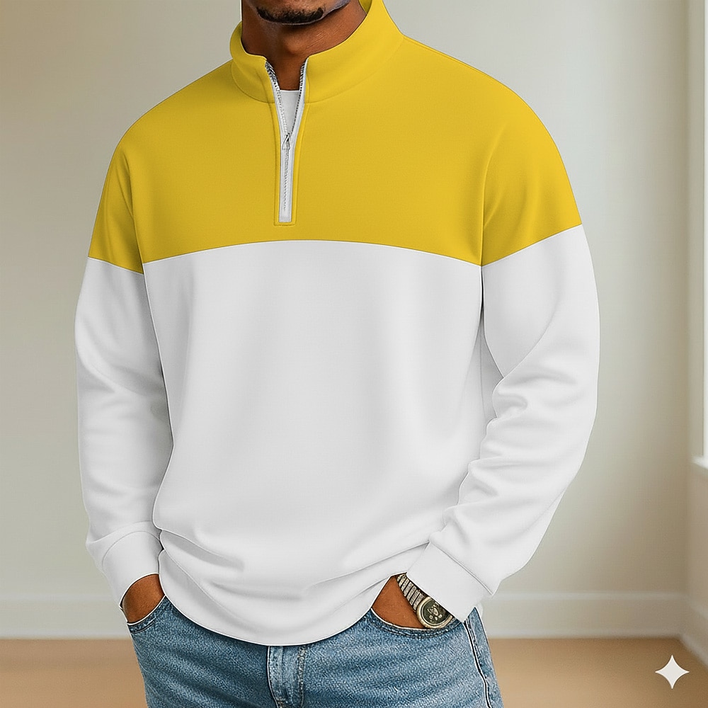 Men's Color Block Polo Long Sleeve Standing Collar Athleisure Vacation Athleisure Casual Daily 3D Print Spring Fall Blue Black Yellow