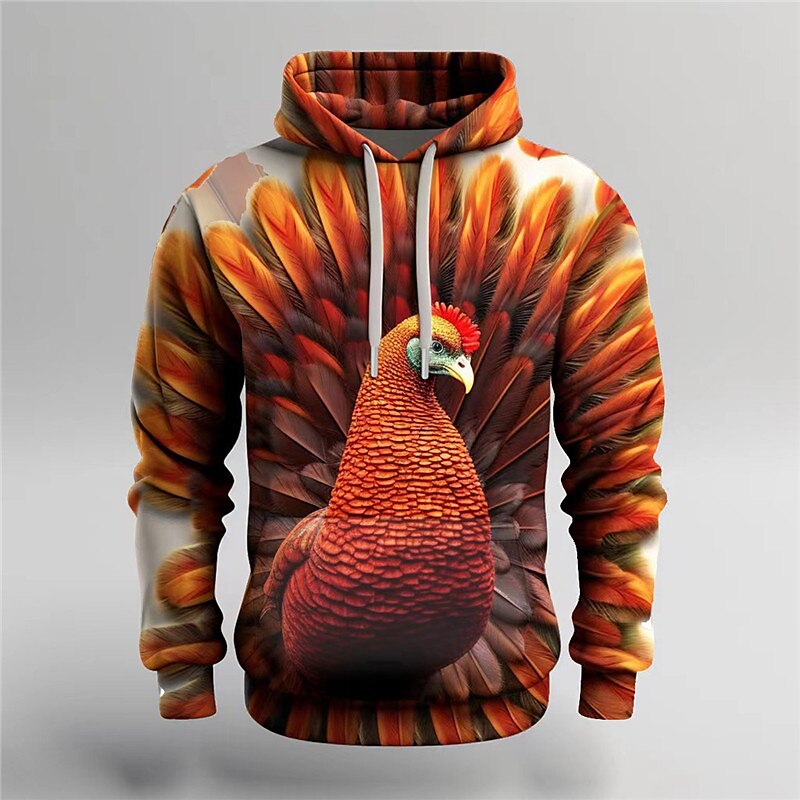 Men's Fashion Outdoor 3D Print Sports Vacation Hoodies Black Red Hooded Print Front Pocket Hoodie Sweatshirt