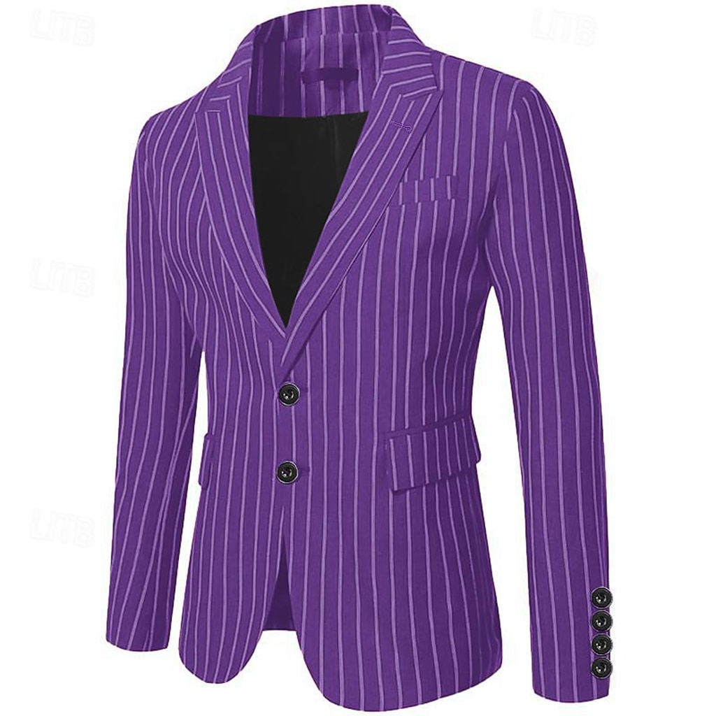 Men's Graduation Blazer Cocktail Attire Business Formal Evening Wedding Party Only tops Fashion Casual Summer Spring &  Fall Polyester Stripes Pocket Casual / Daily Single Breasted Blazer Black White