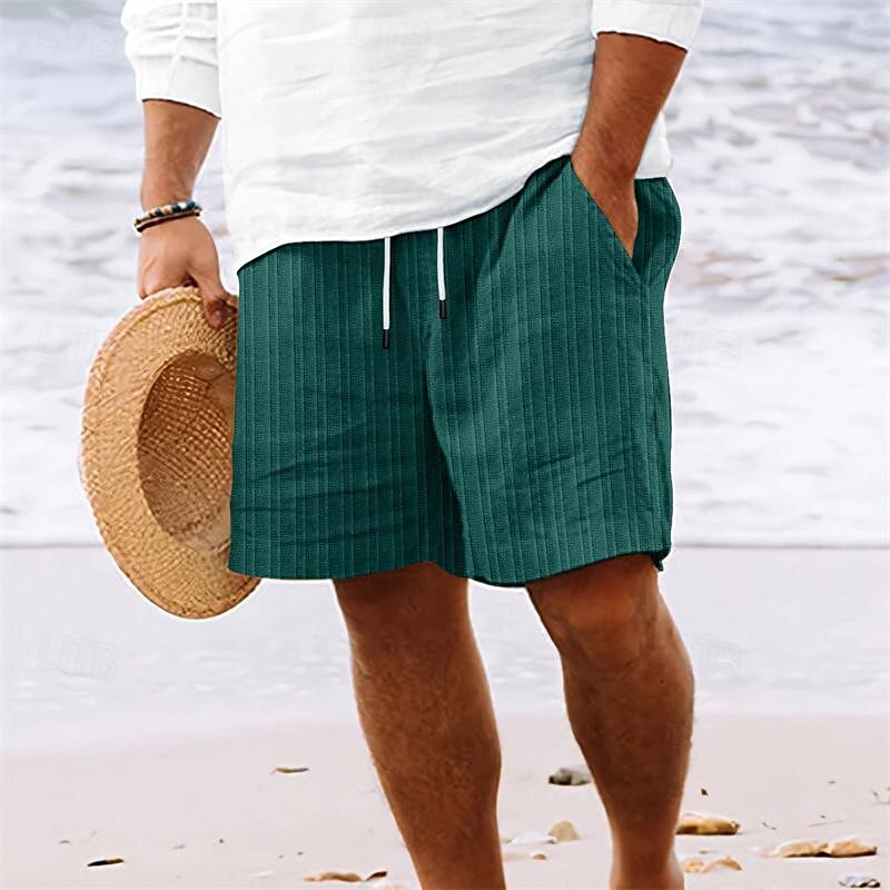 Men's Summer Shorts Beach Shorts Casual Shorts Pocket Drawstring Elastic Waist Plain Comfort Breathable Short Holiday Vacation Beach Hawaiian Boho Black White