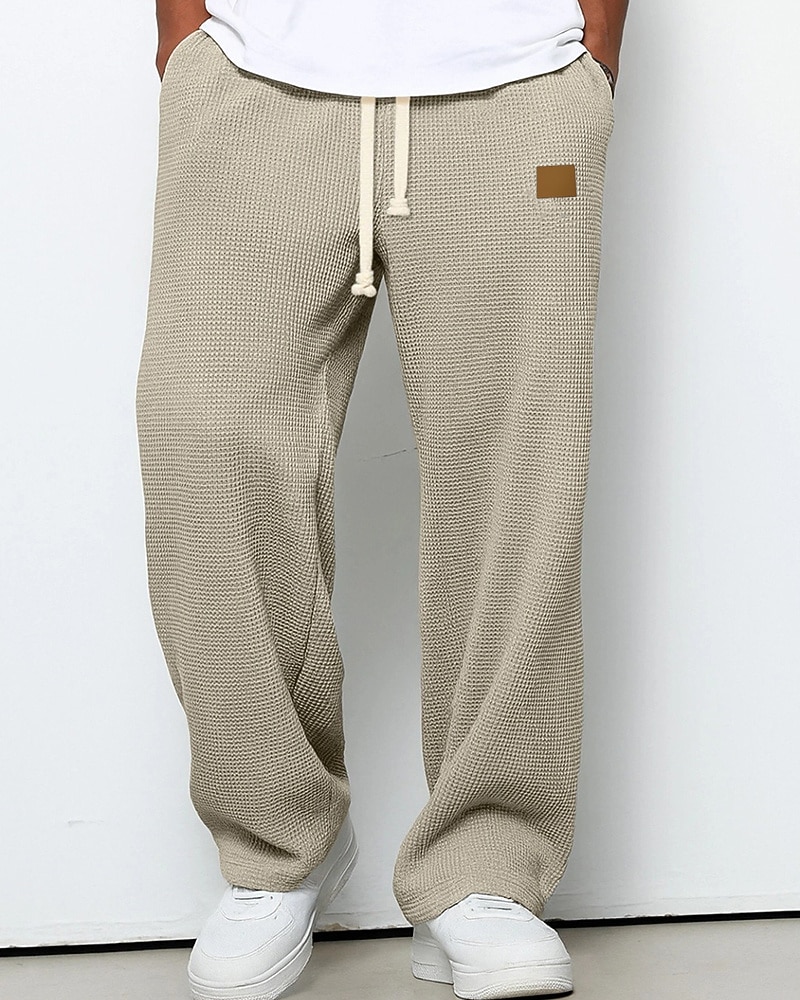Men's Sweatpants Trousers Straight Leg Sweatpants Waffle Pants Drawstring Pocket Elastic Waist Plain Comfort Sports Outdoor Daily Fashion Casual Dark Brown Black Micro-elastic