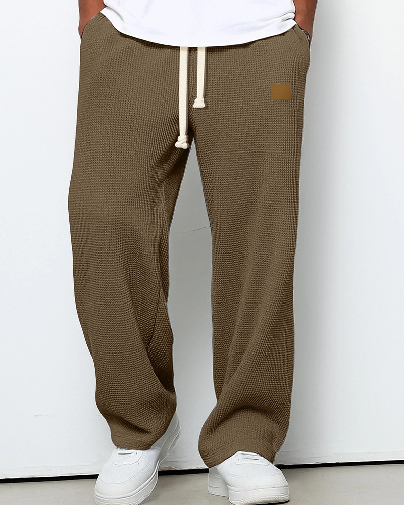 Men's Sweatpants Trousers Straight Leg Sweatpants Waffle Pants Drawstring Pocket Elastic Waist Plain Comfort Sports Outdoor Daily Fashion Casual Dark Brown Black Micro-elastic