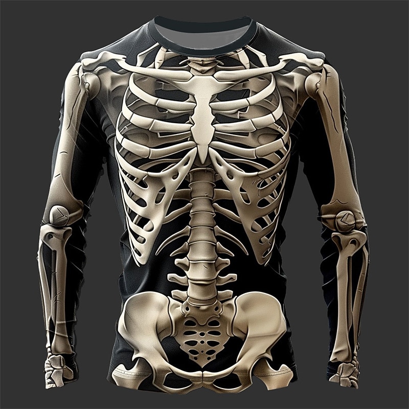Halloween Day of the Dead Skull Men's Skeleton Costume T Shirt Long Sleeve T shirt 3D Print Crew Neck Shirt Fashion Exaggerated Street Casual Daily  Summer Spring Fall Clothing Apparel
