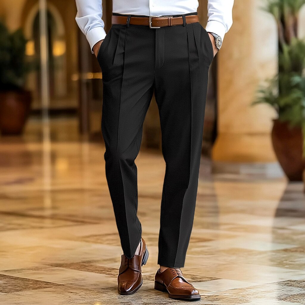 Men's Trousers Dress Pants Slacks Summer Pants Casual Pants Front Pocket Straight Leg Plain Comfort Full Length Wedding Business Classic Black Navy Blue Micro-elastic
