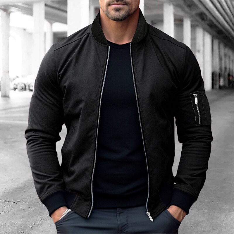 Men's Bomber Jacket Varsity Jacket Outdoor Sport Warm Pocket Fall Winter Plain Fashion Streetwear Stand Collar Short Black Blue Red & White Green Khaki Jacket