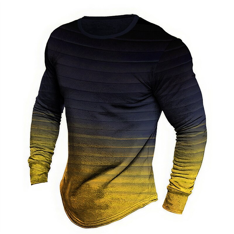Graphic Color Block Fashion Designer Casual Men's 3D Print T shirt Tee Sports Outdoor Holiday Going out T shirt Yellow Blue Orange Long Sleeve Crew Neck Shirt Spring &  Fall Clothing Apparel S M L XL