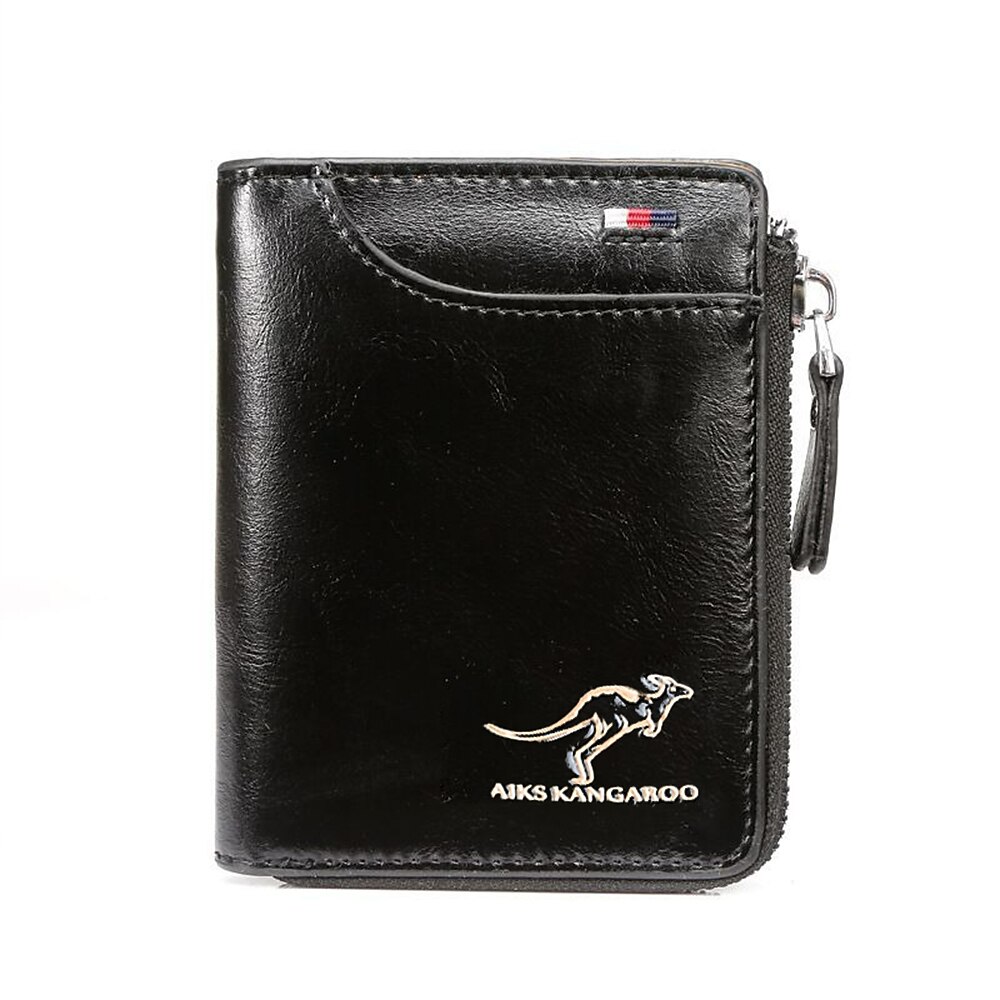 Kangaroo Men’s RFID Blocking PU Leather Wallet with Zipper, Multi-Slot Credit Card Holder, Business Purse