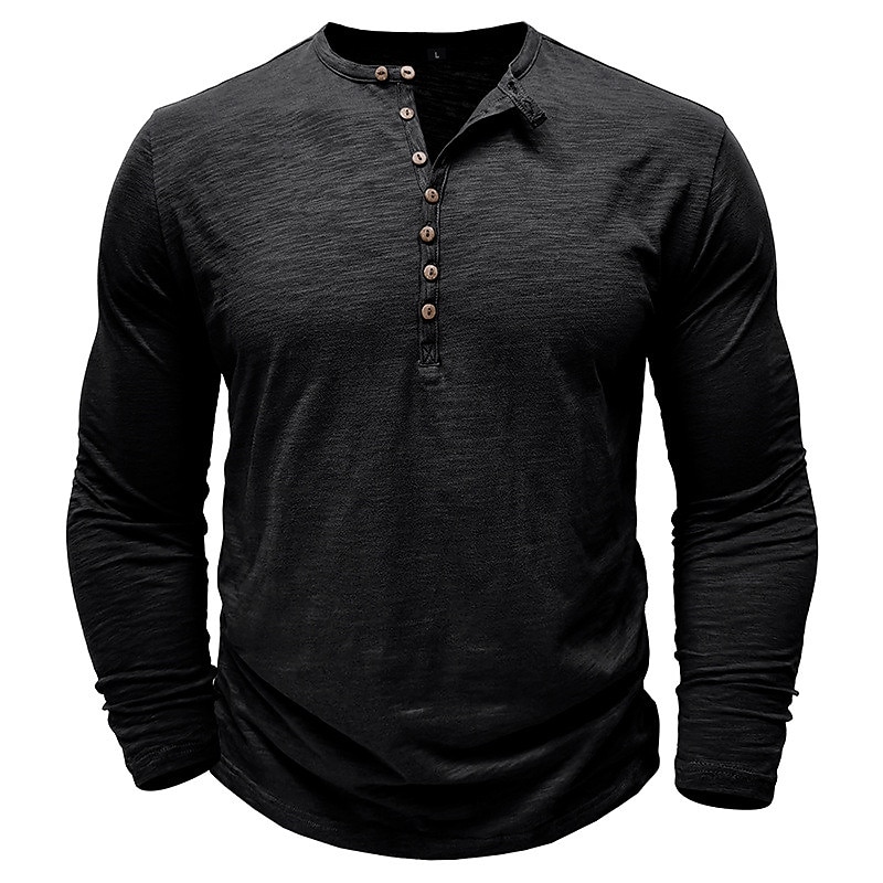 Men's Henley Long Sleeve Plain Street Vacation Long Sleeve Clothing Apparel Fashion Designer Basic T-shirt