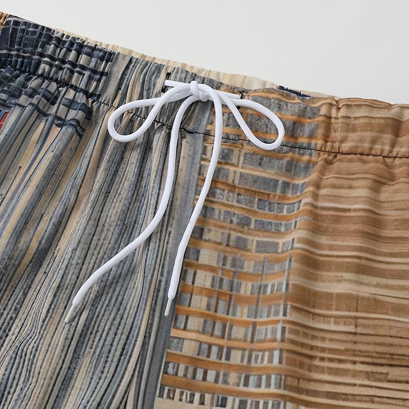 Men's Trousers Summer Pants Beach Pants Drawstring Elastic Waist 3D Print Stripe Graphic Prints Geometry Comfort Casual Daily Holiday Streetwear Hawaiian Yellow Blue