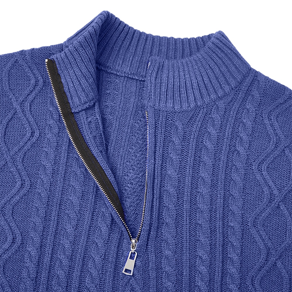 Men's Christmas Sweaters Pullover Sweater Jumper Cable Knit Regular Tops Knitted Quarter Zip Plain Stand Collar Modern Contemporary Xmas Work Clothing Apparel Winter Black White M L XL