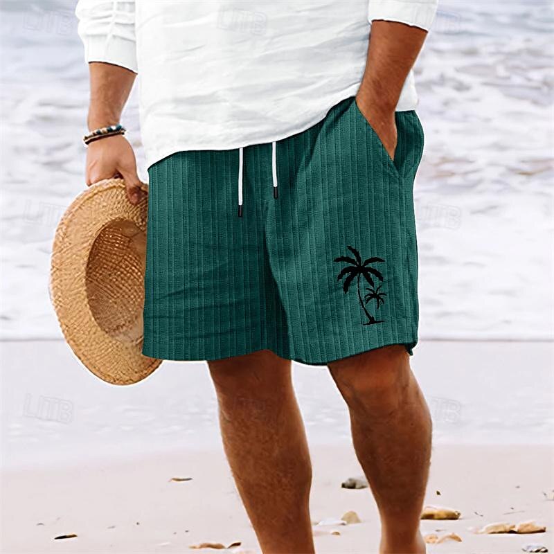 Men's Summer Shorts Beach Shorts Casual Shorts Pocket Drawstring Elastic Waist Coconut Tree Comfort Breathable Short Holiday Vacation Beach Hawaiian Boho White Sky Blue
