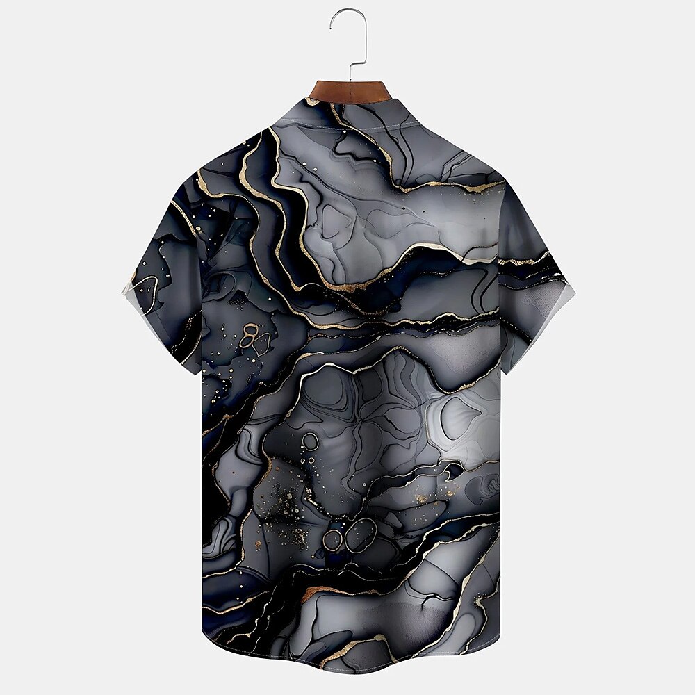 Men's Geometric Marble Abstract Art Shirt Summer Shirt Button Up Shirt Short Sleeve Fashion Casual Outdoor Vacation Dailywear Summer Spring Turndown 3D Print Collared Shirts Front One Pocket Khaki