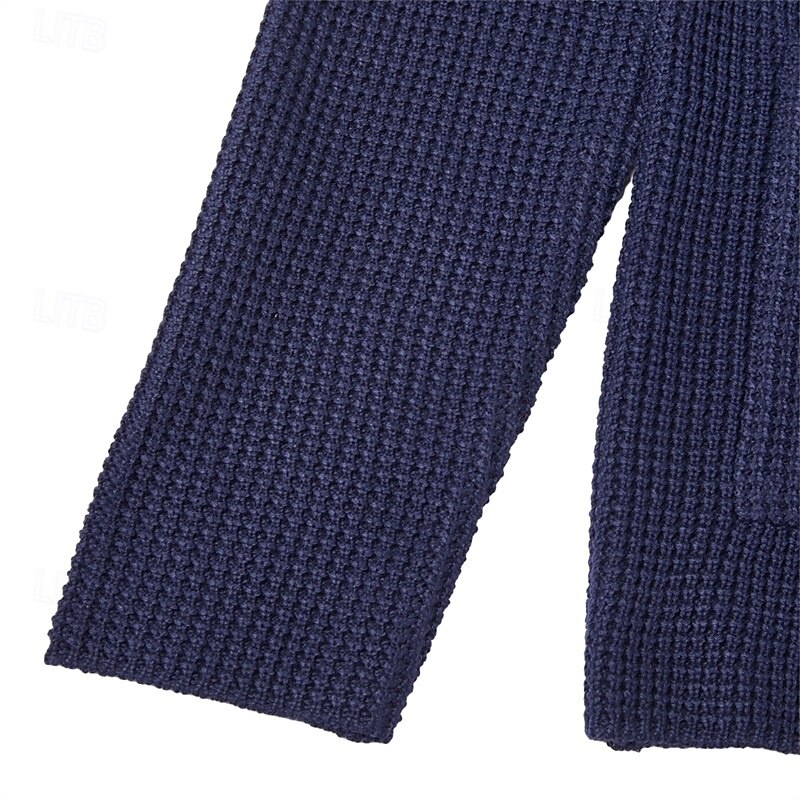 Men's Sweater Cardigan Sweater Jacket Blazer Waffle Knit  Stand Collar Cropped Knitted Solid Color Long Sleeve Basic Stylish Outdoor Daily Clothing Apparel Fall Winter Blue Khaki S M L