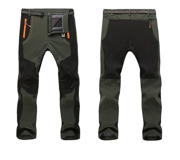 Men's Fleece Lined Pants Waterproof Hiking Pants Trousers Softshell Pants Winter Outdoor Thermal Warm Windproof Fleece Lining Pants / Trousers Bottoms Army Green Gray Black Hunting Fishing Climbing