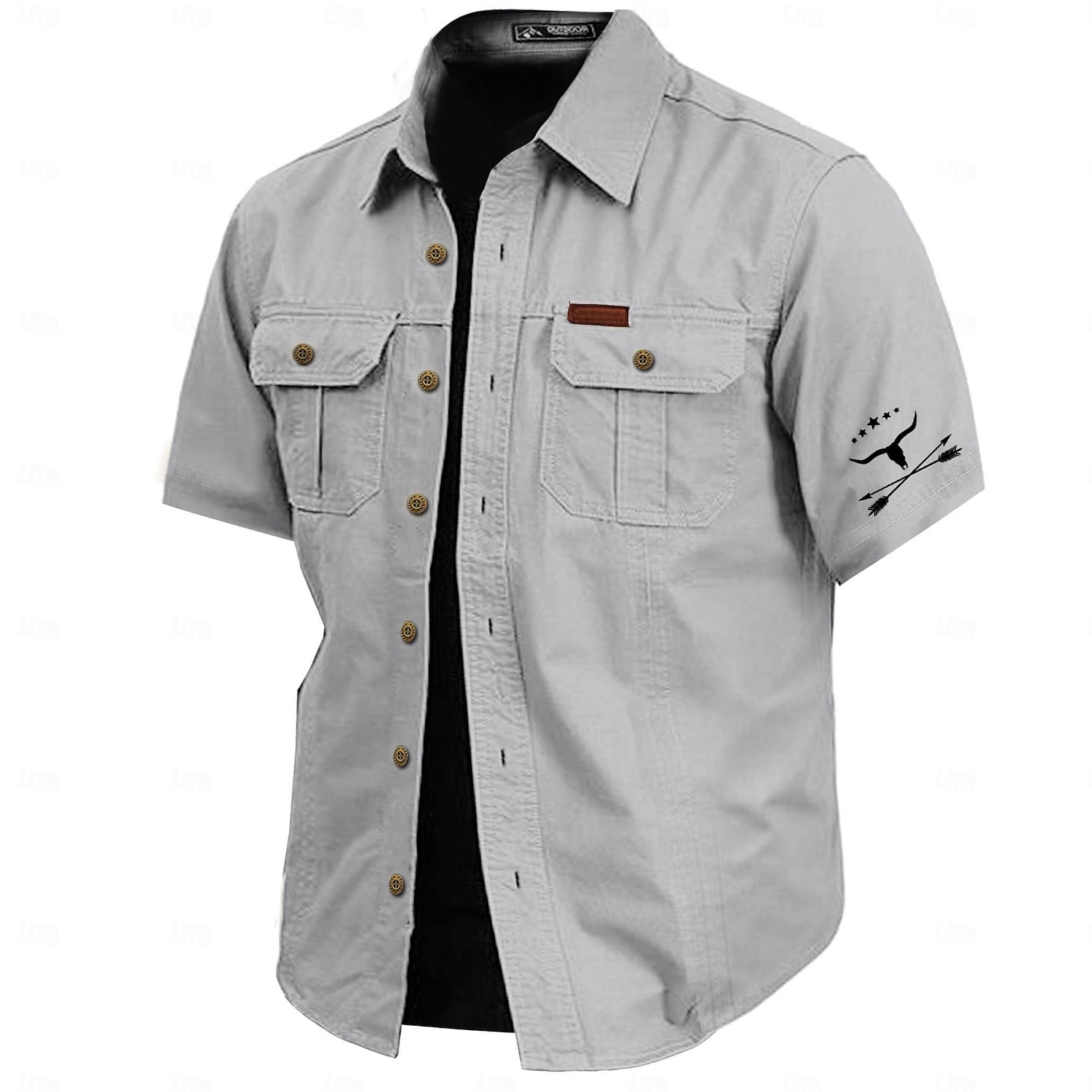 Men's Cow Print Work Shirt Western Shirt Cargo Shirt Short Sleeve Casual Tactical Sports & Outdoor Going out Summer Spring Turndown Print Army Green Khaki Dark Blue Beige