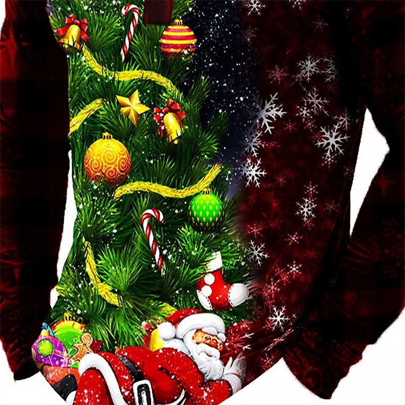 Christmas T Shirt Men's Henley Shirt T shirt Tee Tee Graphic Tree Santa Claus Henley Black Wine Army Green Red Royal Blue 3D Print Daily Sports Long Sleeve Patchwork Button-Down Clothing Apparel