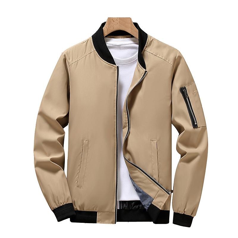 Men's Bomber Jacket Varsity Jacket Outdoor Sport Warm Pocket Fall Winter Plain Fashion Streetwear Stand Collar Short Black Blue Red & White Green Khaki Jacket