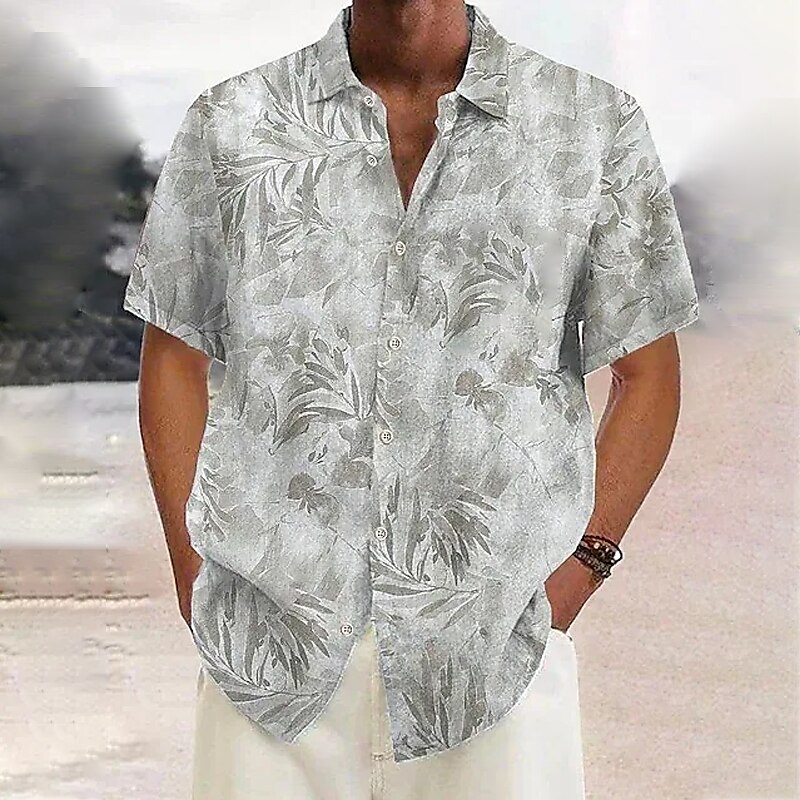 Men's Shirt Summer Hawaiian Shirt Gradient Graphic Prints Leaves Turndown Red Royal Blue Blue Dusty Blue Green Street Casual Short Sleeves Print Button-Down Clothing Apparel Tropical Sports