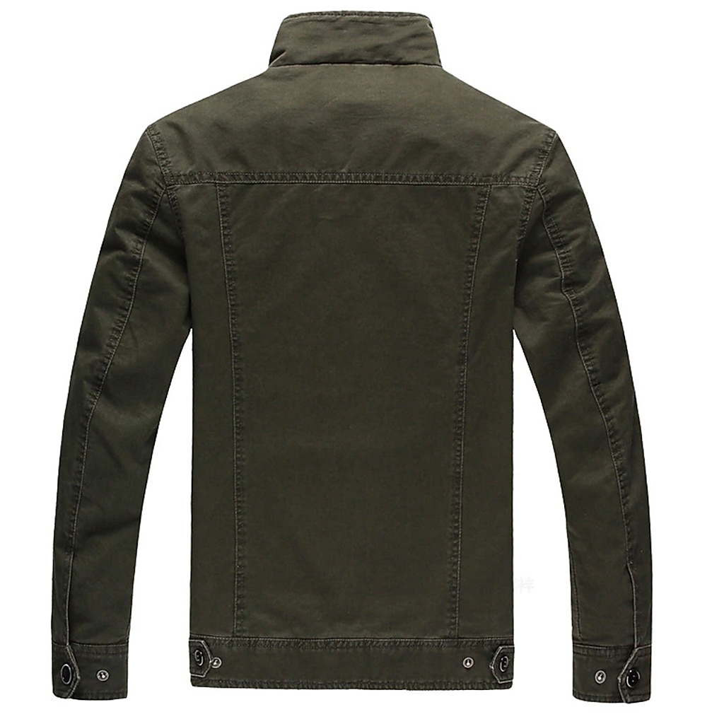 Men's Bomber Jacket Varsity Jacket Tactical Jacket Casual Wearable Multi Pocket Spring Fall Winter Cargo Military Style Stand Collar Regular Cotton Black Khaki Army Green Jacket