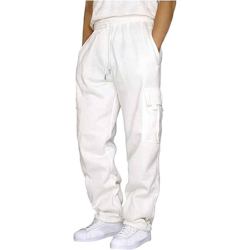 Men's Cargo Sweatpants Sweatpants Trousers Drawstring Pocket Elastic Waist Plain Comfort Sports Outdoor Daily Fashion Casual Black White Micro-elastic