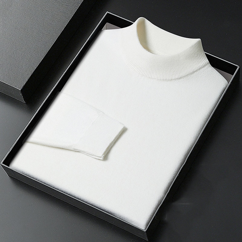 Men's Turtleneck Sweater Pullover Sweater Jumper Ribbed Knit Regular Knitted Plain Mock Neck Keep Warm Modern Contemporary Daily Wear Going out Clothing Apparel Fall Winter Black White S M L