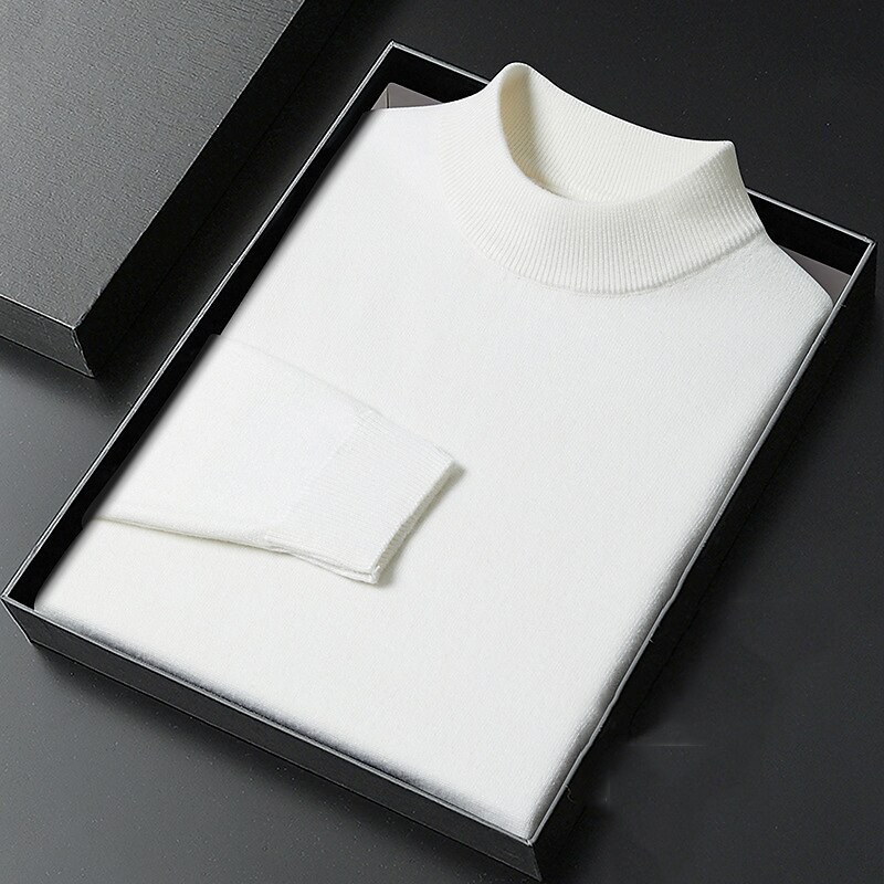 Men's Turtleneck Sweater Pullover Sweater Jumper Ribbed Knit Regular Knitted Plain Mock Neck Keep Warm Modern Contemporary Daily Wear Going out Clothing Apparel Fall Winter Black White S M L