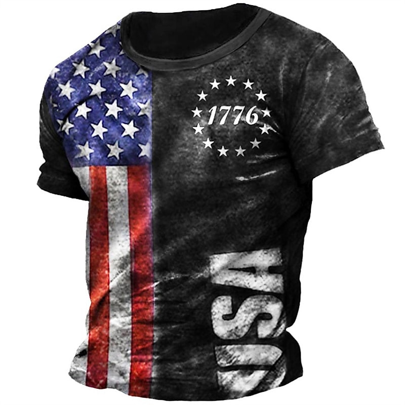 US America 250 Year Anniversary Veterans Day Men's Patriot Patriotic Veteran Graphic American Flag 1776 Short Sleeve Shirt T shirt Tee Tee Top Short Sleeve T shirt 3D Print Crew Neck Shirt Fashion