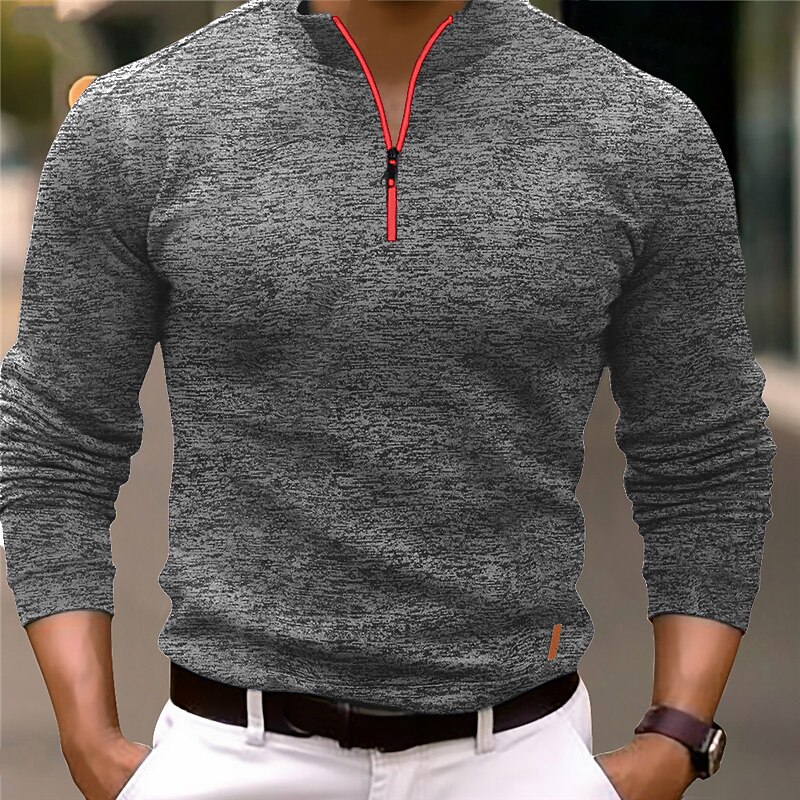 Men's Polo Shirt Quarter Zip Polo Sports & Outdoor Casual Daily Standing Collar Quarter Zip Long Sleeve Fashion Basic Solid Color Pocket Spring &  Fall Regular Fit Black Navy Blue Ocean Blue Orange