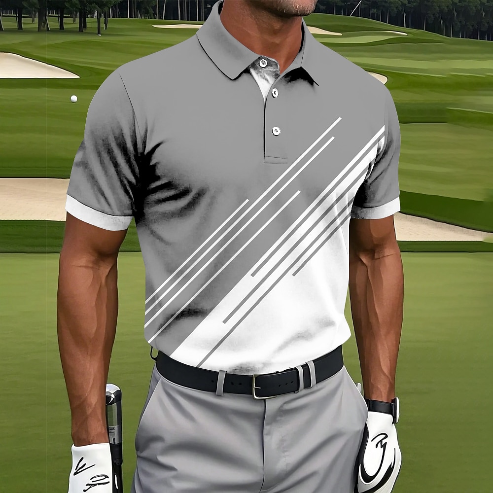 Men's Golf Line Polo Sports Polo Shirts Short Sleeve Polo Shirts Collared Shirts Casual Athleisure Buttons Summer Black Pink Blue