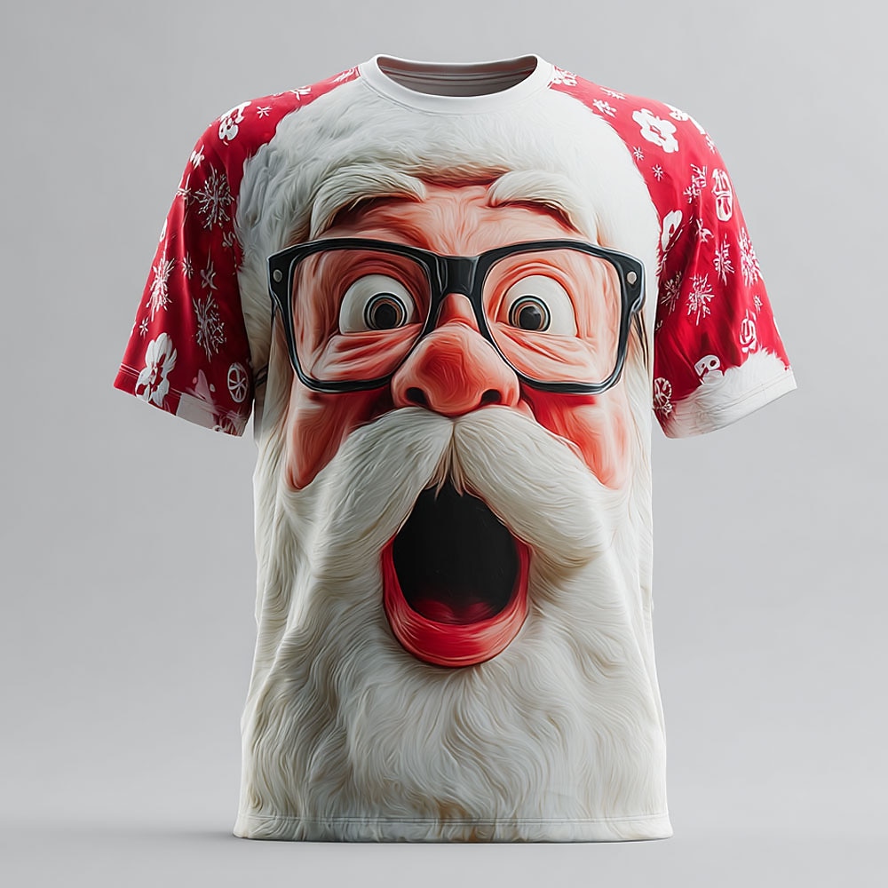 Christmas Men's Santa Claus 3D Cartoon T Shirt Short Sleeve T shirt 3D Print Crew Neck Shirt Daily Designer Artistic Vacation Party Street White 1 Red 3 Red All Seasons Clothing Apparel S M L XL XXL
