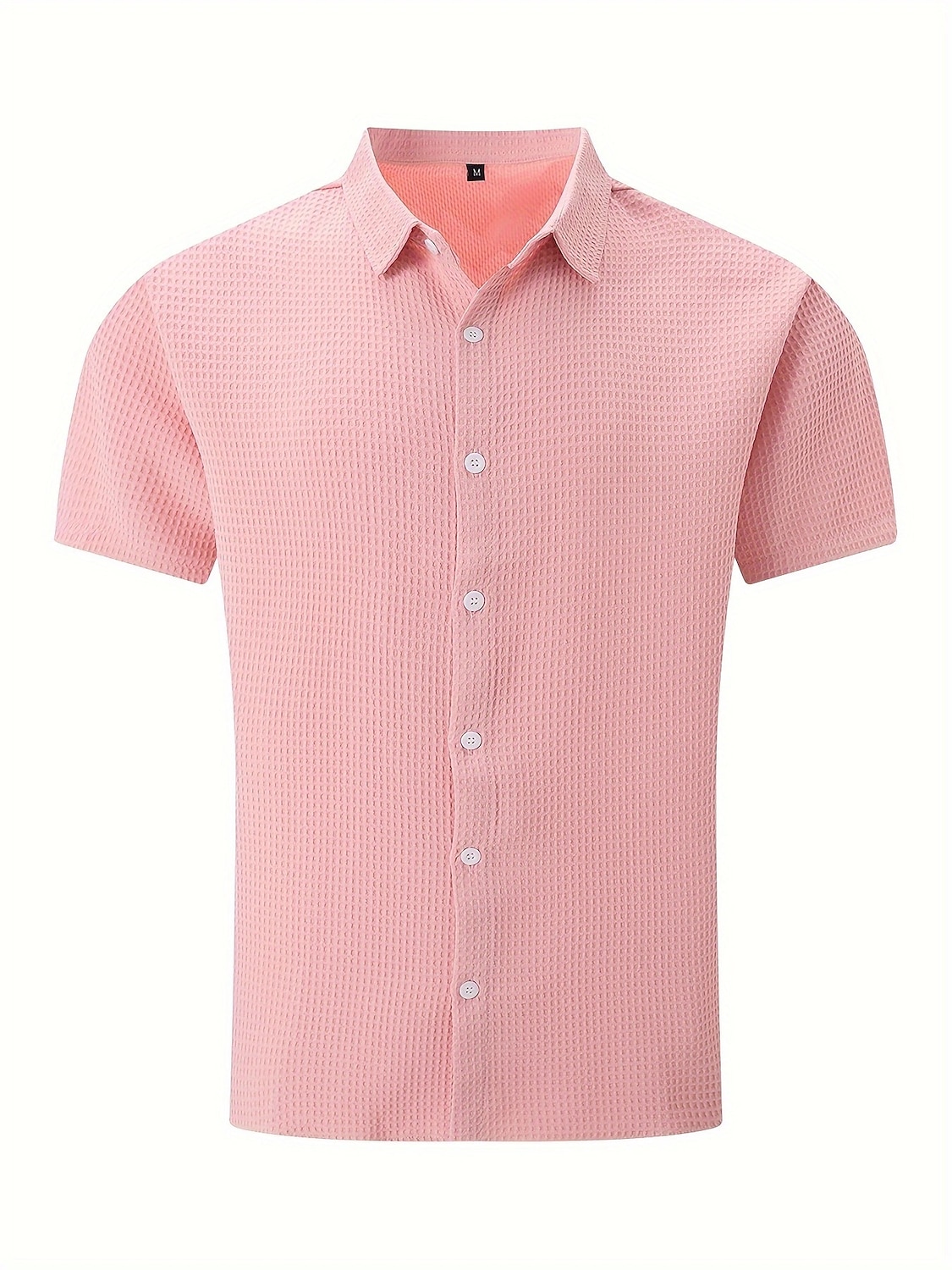 Men's Shirt Waffle Shirt Texture Casual Shirt Button Up Shirt Blue Black White Pink khaki Short Sleeve Plain Lapel Casual Daily Clothing Apparel Fashion Modern Casual Comfortable